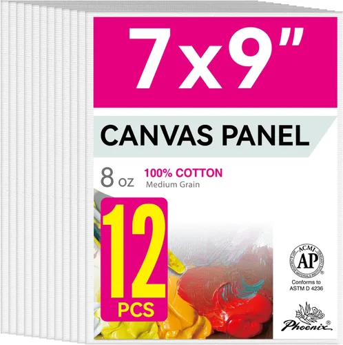 Vista 24 de PHOENIX Paneles de Lienzo Pequeños para Pintura de 3x5 Pulgadas, Paquete de Valor de 12 Unidades - 8 Oz Triple Imprimado 100% Algodón Libre de Ácido