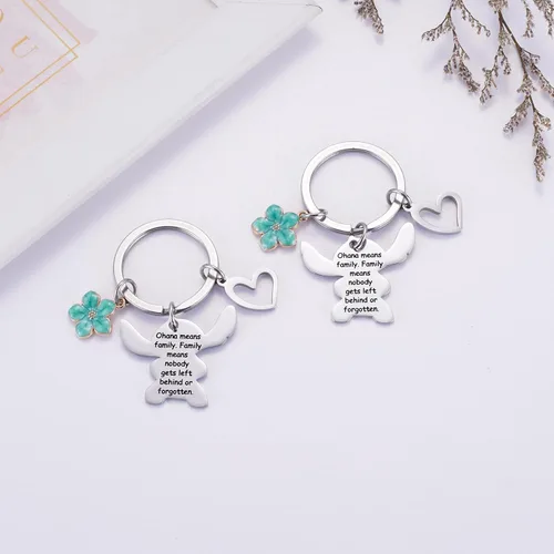 Vista 2 de Ralukiia Ohana Means - Juego de llaveros familiares para 2, llavero de puntada, regalo de joyería para niños y niñas, flor verde, Verde