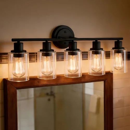 Vista 15 de 2 Light Bathroom Vanity Light Over Mirror - Black and Gold Farmhouse Wall Light for Bathroom Vanity Powder Room, Rustic Gooseneck Barn Style 2 Bulb