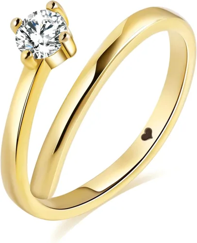 Vista 8 de Anillos ajustables para mujer, plata de ley S925, anillos abiertos de oro grueso para mujer con circonita
