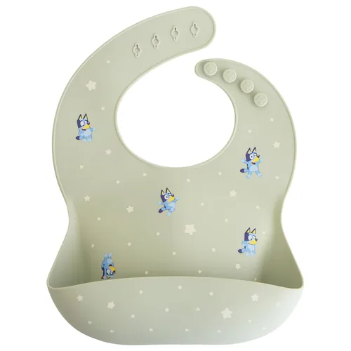 Vista 143 de Mushie - Babero de silicona para bebé, ajustable y resistente al agua (abejas) De 4 a 24 meses, lavable a máquina, correa ajustable