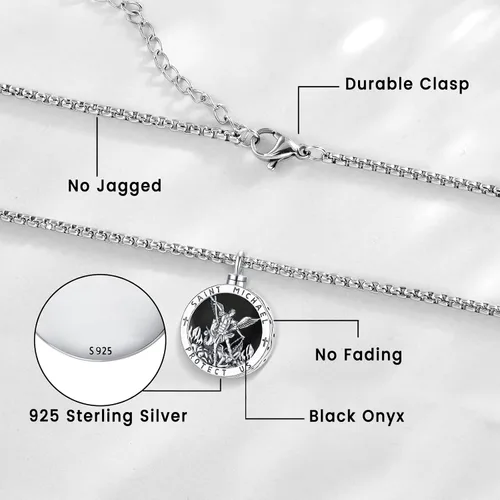Vista 3 de Collar de plata de ley 925 con medalla milagrosa de San MiguelSan Cristóbal de JesúsSan BenitoVirgen María Milagrosa Medalla para hombres y mujeres