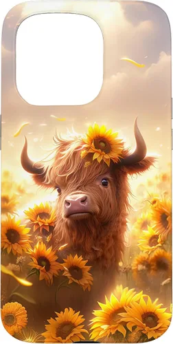 Vista 14 de Cute Scottish Highland Cow Sunflower Western Country Farm Case for iPhone 16