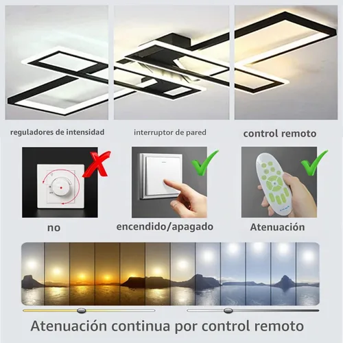 Vista 5 de Lámpara de Techo LED Moderna de 35.4", Luminaria Candelabro Regulable Negra de 94W, Rectangular, con Control Remoto Lámpara de Comedor, Lámparas