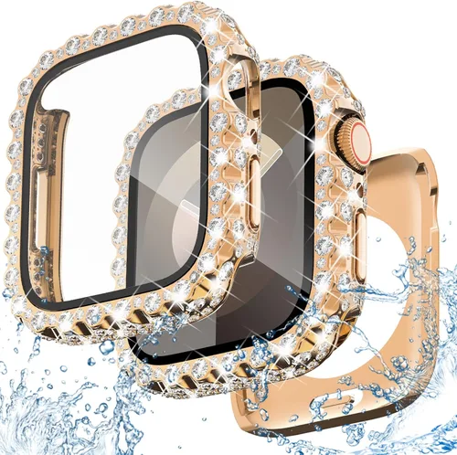 Vista 11 de NewWays Funda impermeable 2 en 1 de 1.575 pulgadas para protector de pantalla de Apple Watch SE Series 6, 5, 4, encaje completo con diamantes