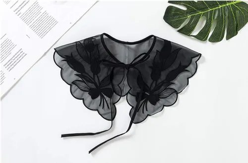 Vista 3 de YAKEFJ Cuello falso desmontable bordado cuello volado mini capa Dickey collar para mujeres y niñas