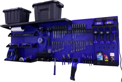 Vista 7 de OmniWall Weekend Warrior Ultimate Tool Kit - Sistema de Almacenamiento de Pared de Tablero de Clavos de Metal de 96" x 32" Negro/Naranja