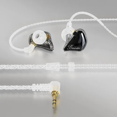 Vista 4 de BASN Bmaster Triple Drivers in Ear Monitor Auriculares (negro) iem de aislamiento de sonido con dos cables mmcx desmontables, kit de transporte