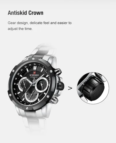 Vista 8 de NAVIFORCE Relojes deportivos para hombre de acero completo reloj de cuarzo para hombre fecha semana resistente al agua reloj militar