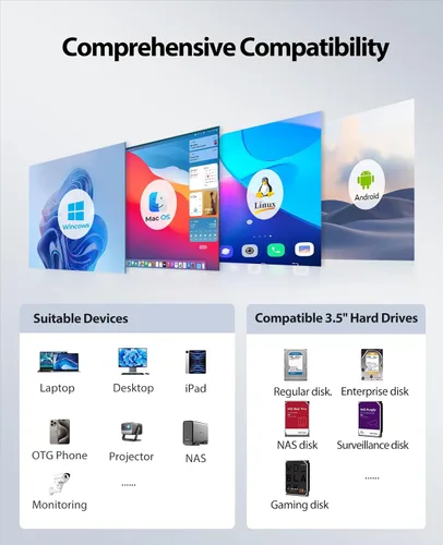 Vista 8 de ORICO Carcasa para disco duro de 4 bahías, compatible con 8 modos RAID para HDD de 3.5 pulgadas máx. hasta 88 TB para almacenamiento externo