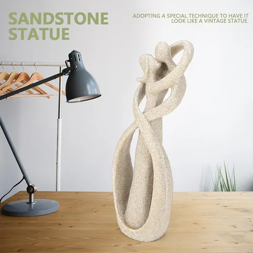 Vista 6 de Oumefar Estatua de piedra arenisca para amantes, escultura de pareja, escultura tallada, adornos para arte, manualidades, oficina, escritorio