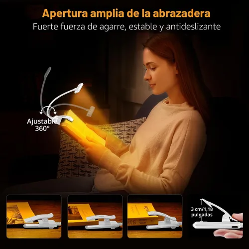 Vista 7 de Gritin Luz de libro recargable de 19 LED para leer en la cama Blanco