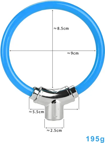 Vista 2 de Bloqueo de cable de bicicleta, cable de acero azul con llaves, cerradura de seguridad