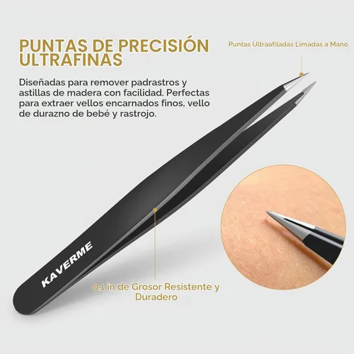 Vista 4 de Juego de 2 pinzas para cejas, puntas de precisión profesional mejoradas, color negro