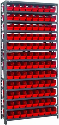 Vista 365 de Quantum QSBU-245BK Heavy Duty Shelving Unit with (7) Shelves and (24) QUS245 Black Bins for Garage Warehouse Storage Distribution 400 lb Load