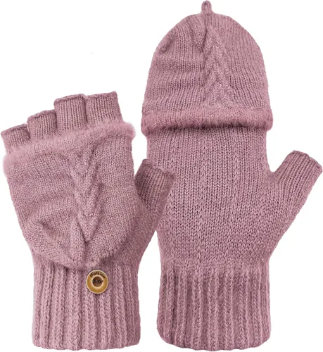 Vista 9 de Beurlike Guantes de invierno para mujer, de lana cálida, a prueba de viento, convertibles, sin dedos