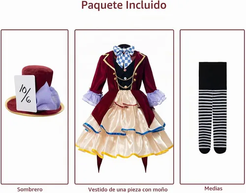 Vista 4 de CR ROLECOS Disfraz de sombrerero loco para niñas, disfraz de cuento