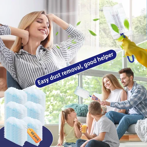 Vista 6 de 60 piezas de repuesto de plumero de 180° compatibles con plumeros Swiffer de 180°, repuesto de plumero resistente con 2 asas adicionales, sin