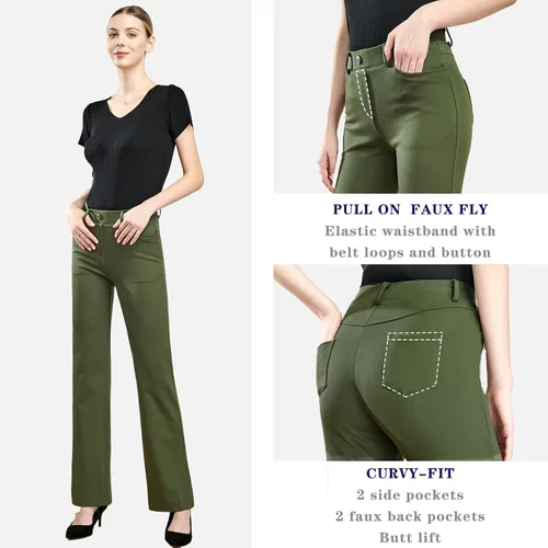 Vista 4 de Tapata Pantalones de vestir elásticos para mujer de 28, 30, 32 y 34 pulgadas, con bolsillos, para oficina, trabajo, negocios