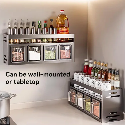 Vista 4 de Estante de especias de cocina para colgar en la pared, caja de condimentos sobre la estufa, estante colgante para condimentos, organizador de tarros