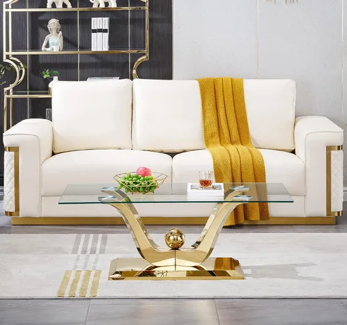 Vista 3 de SSLine Mesa de centro moderna de 1 pieza para sala de estar, mesa de centro de vidrio templado de lujo con base de acero inoxidable en forma de flor