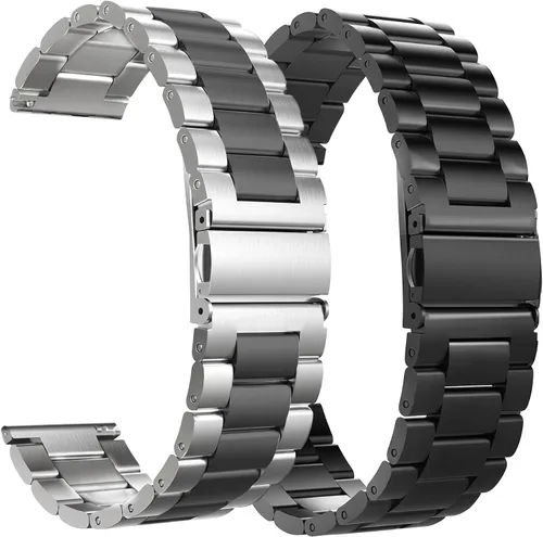 Vista 10 de Paquete de 2 correas de reloj para Samsung Galaxy Watch 8 7 6 5 4 Classic FE Pro Ultra Stainless Steel,20MM,Pack of 2,Double Button Clasp,Business