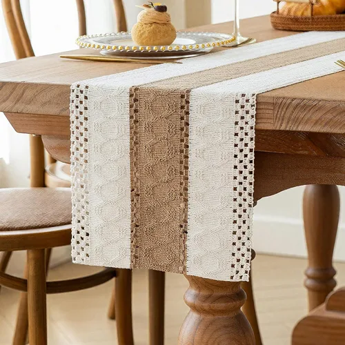 Vista 11 de FEXIA Camino de mesa bohemio para decoración del hogar, 12 x 72 pulgadas, decoración rústica de macramé Beige