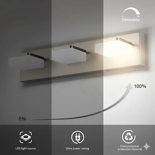 Vista 6 de Luces de Tocador de Níquel Cepillado para Baño - Lámpara de Tocador de 3 Luces - Apliques de Pared LED Regulables - Luz Diurna 5500K - Elegantes