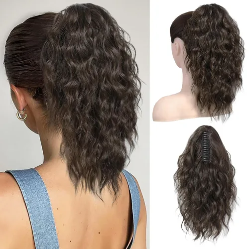 Vista 25 de REECHO Extensión de cola de caballo, extensiones de cabello rizado de cola de caballo de 18 pulgadas, extensiones de cabello sintético natural