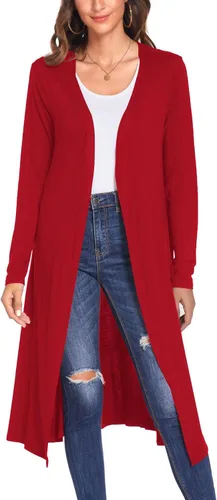 Vista 8 de Bluetime Women Open Front Maxi Cardigan Negro
