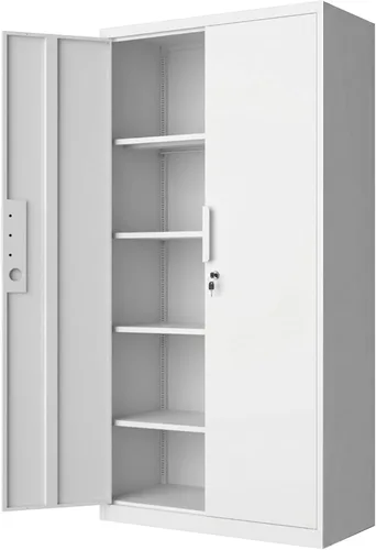 Vista 12 de Armario de almacenamiento de metal para garaje con cerradura, armario de almacenamiento de acero de 71 pulgadas de alto con 4 estantes ajustables
