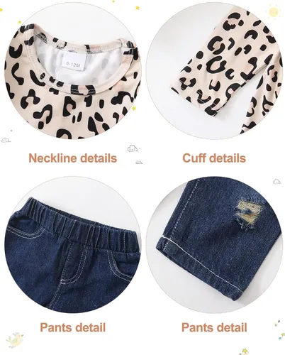 Vista 4 de SANMIO Conjunto de ropa para niña, lindo conjunto de camiseta floral con mangas con volantes y pantalones de mezclilla rasgados