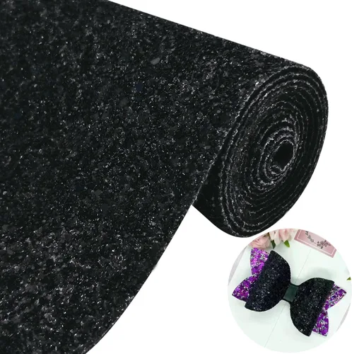 Vista 42 de Rollo de tela negra brillante con purpurina gruesa plateada, 12 x 52 pulgadas, color mixto brillante, invierno, Halloween, piel sintética