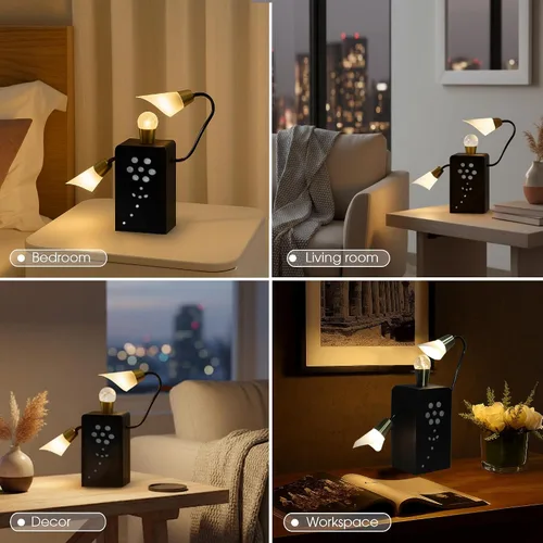 Vista 3 de Lámpara de escritorio con incrustaciones de cristal de cuarzo hecha a mano, lámpara de mesa moderna, lámpara de noche industrial rústica