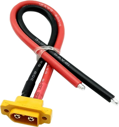 Vista 2 de 2 unids XT60E-M Conector macho XT60 cable de coleta montable con 20CM 12AWG Cable para RC Lipo Batería FPV Racing Quadcopter Drone (XT60E-M)