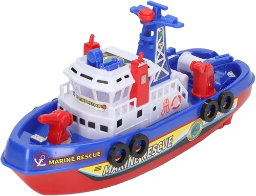 Vista 8 de LBEC Juguete de barco de bomberos, juguete de barco de baño para niños, sin rociadores de agua, detalles realistas para niños para niñas
