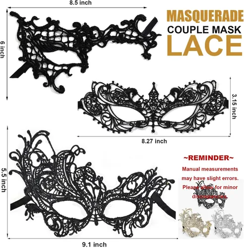 Vista 2 de MYMENU Máscaras de máscaras para mujer, de encaje, veneciano, Halloween, carnaval, para fiesta, disfraces, Mardi Gras (juego A)