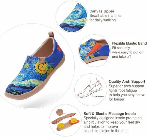 Vista 6 de UIN Zapatos deportivos ligeros para mujer para caminar informales con diseño de arte pintados divertidos para viajes vacaciones sonrientes