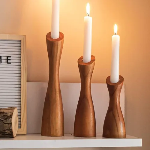 Vista 8 de OLEEK portavelas cónicos de madera - portavelas cónicos de madera para centro de mesa - portavelas de madera (9", 8", 6") - portavela de madera