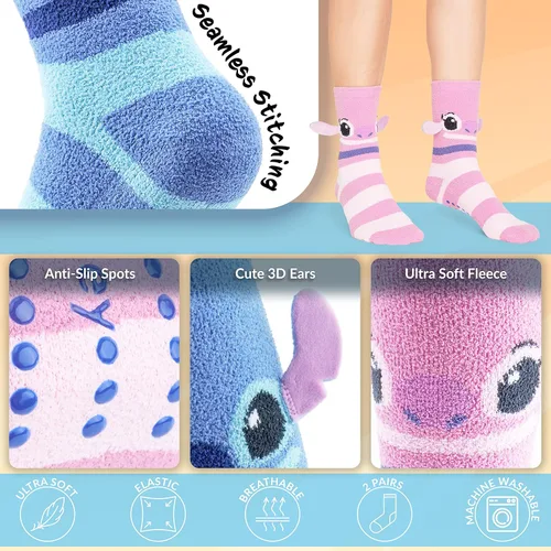 Vista 4 de Disney Calcetines esponjosos para mujer, multipack de calcetines de puntada, regalos de puntada