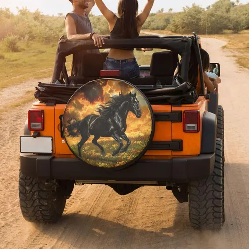Vista 4 de Cubierta de neumático de repuesto con estampado de caballo 3D, impermeable y a prueba de polvo, para remolque, RV, SUV y muchos vehículos de 14