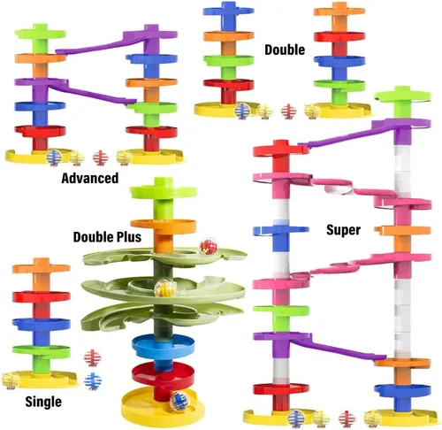 Vista 3 de WEofferwhatYOUwant Torre de Bolas Montessori de 2 Vías – Juguete STEM para Niños de 9 Meses o Más Diseño de Rampa Dual, Pistas Verdes Expandibles