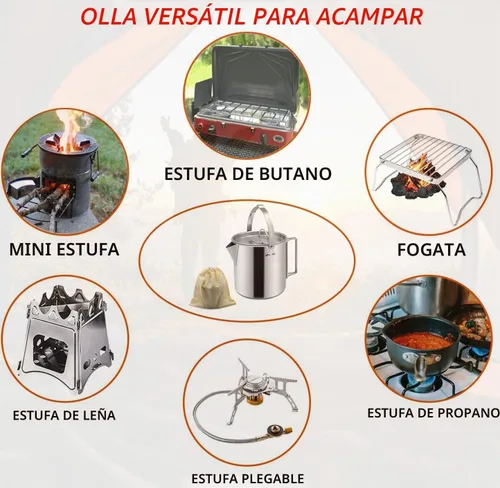 Vista 4 de Hervidor de té para acampar, cafetera portátil de 1.2 L