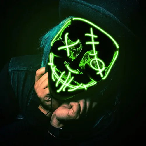 Vista 2 de Máscara LED de Halloween que brilla en la oscuridad, para cosplay, alambre EL, suministros de fiesta para adultos (verde)