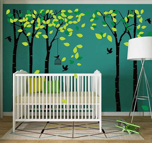 Vista 4 de Calcomanía de pared de árbol de la selva gigante para pared, vinilo extraíble, arte mural para habitación de los niños, guardería, dormitorio, sala