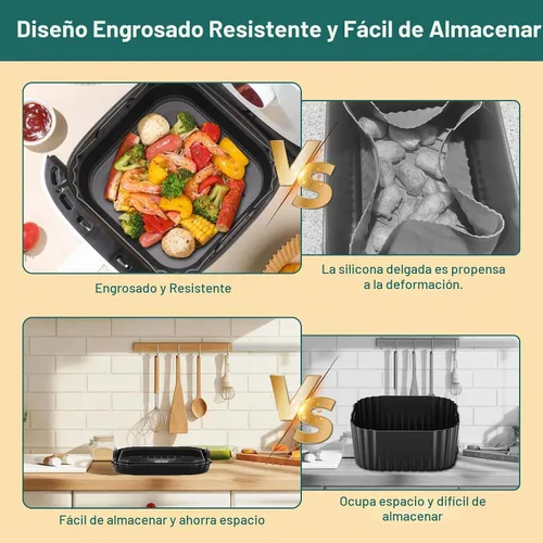 Vista 3 de Plegable 9 pulgadas Air Fryer Silicone Liners para Ninja AF141 5QT AF181 Negro