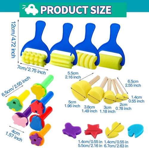 Vista 2 de YGDZ Pinceles de esponja para niños, 39 piezas de pinceles de esponja para niños pequeños, sellos de pintura de espuma, herramientas de dibujo