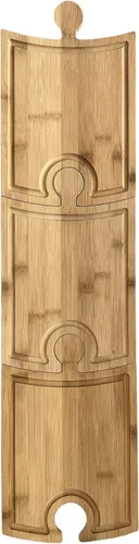 Vista 2 de Juego de tablas de embutidos de bambú, diseño único de piezas de rompecabezas con soporte para copas de vino, tabla de quesos de charcutería