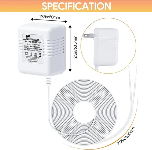 Vista 6 de Transformador de Timbre 24V Adaptador para Ring Video Doorbell, Fuente de Alimentación Cable C de 16.4 pies de Largo, Compatible con Ring, Nest