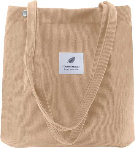 Vista 16 de Bolsa Tote de Pana para Mujeres Pequeña Bolsa de Lona para Hombro Bolsa de Mano de Pana con Bolsillo Interior 02 Verde Ejército